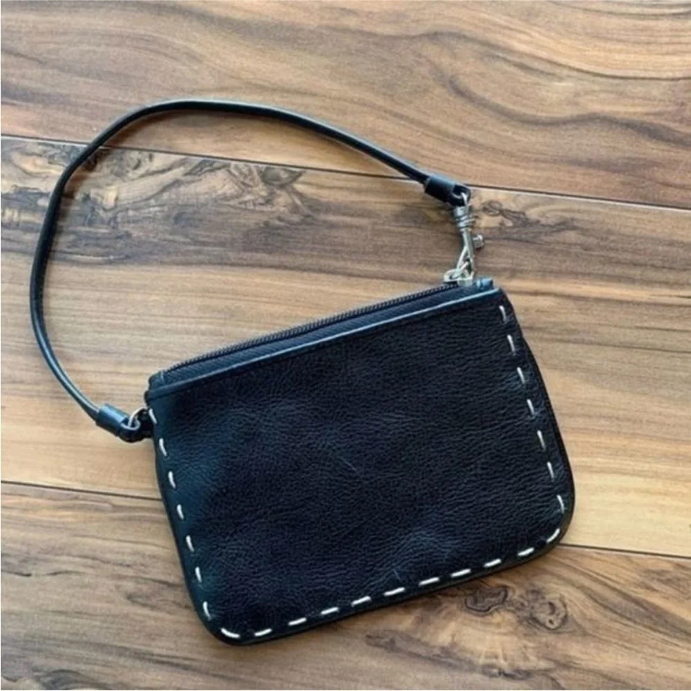 Fossil stitch decorated Black Leather Wristlet